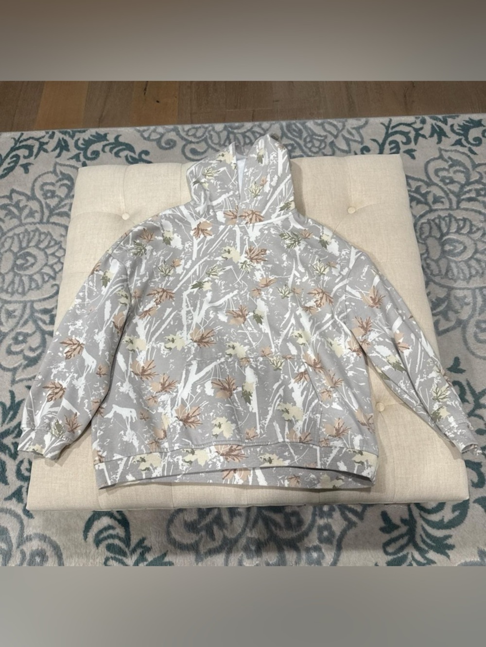 Gray Floral Hoodie Sweatshirt